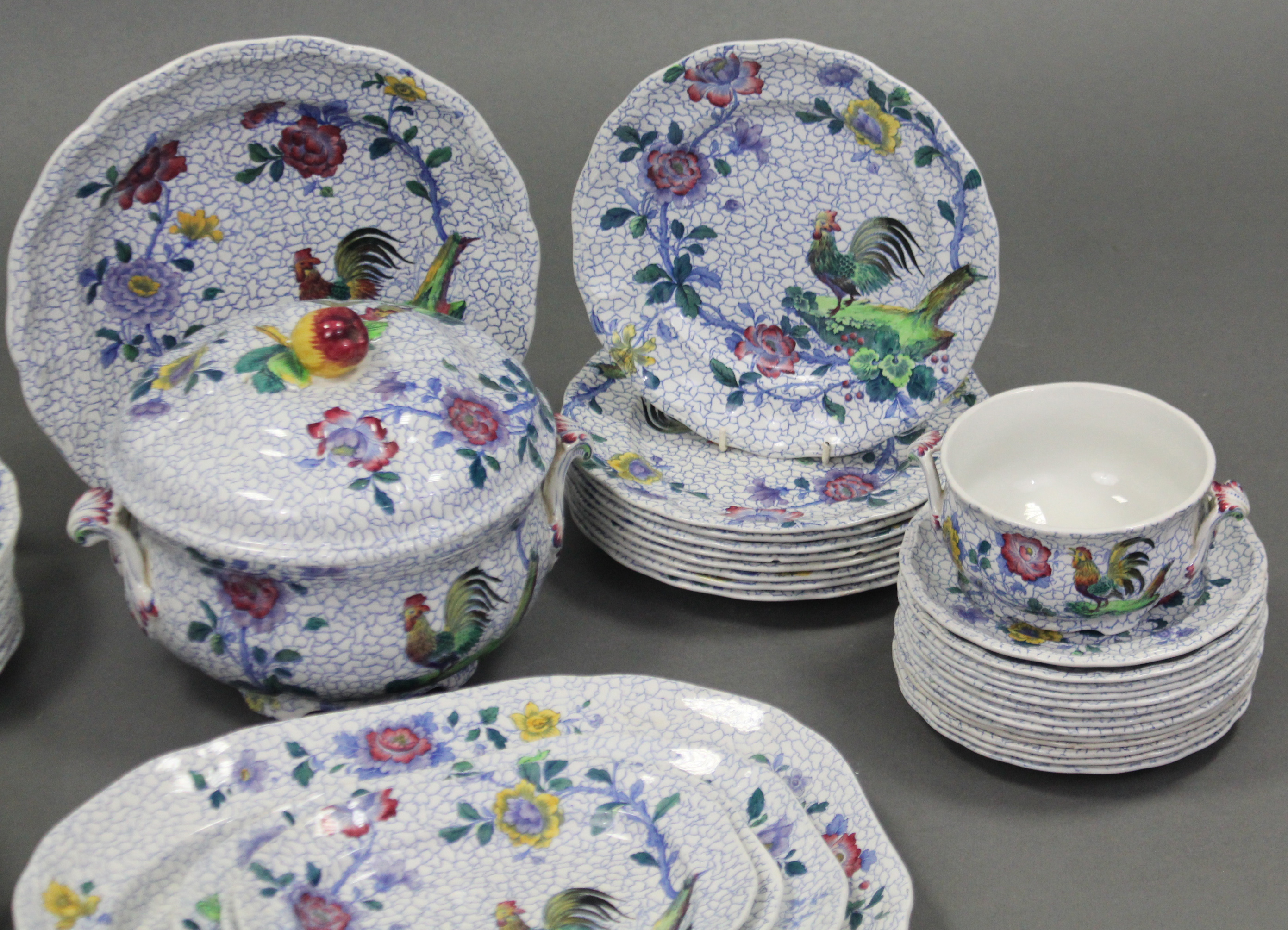 A late 19th century Copeland Spode “Chanticleer” pattern fifty-piece part dinner service, comprising - Image 3 of 4