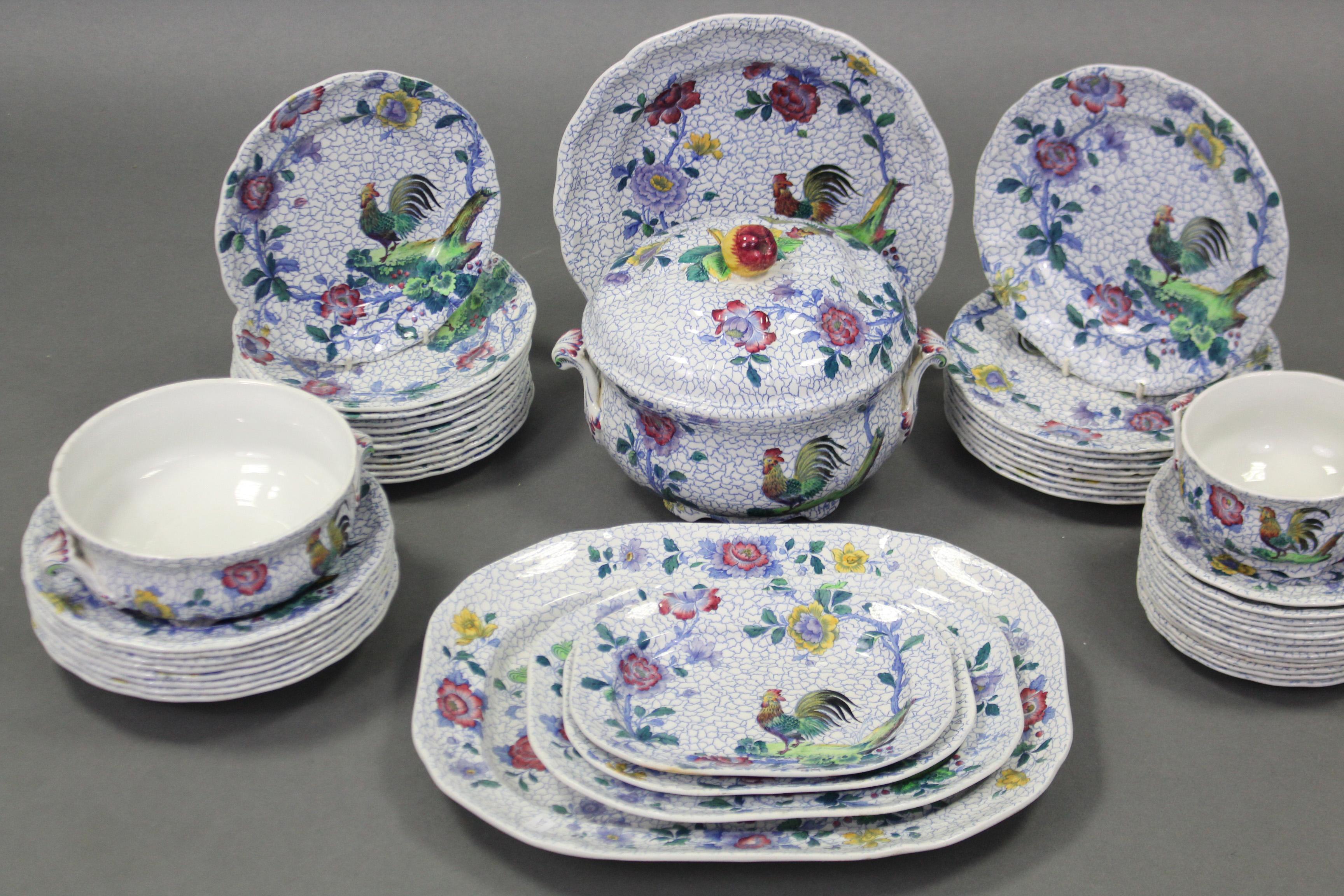 A late 19th century Copeland Spode “Chanticleer” pattern fifty-piece part dinner service, comprising - Image 2 of 4