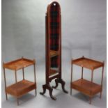 A pair of reproduction mahogany rectangular two-tier occasional tables, each fitted with drawer to