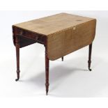 A 19th century mahogany Pembroke table, fitted end drawer & on ring-turned tapered legs with brass