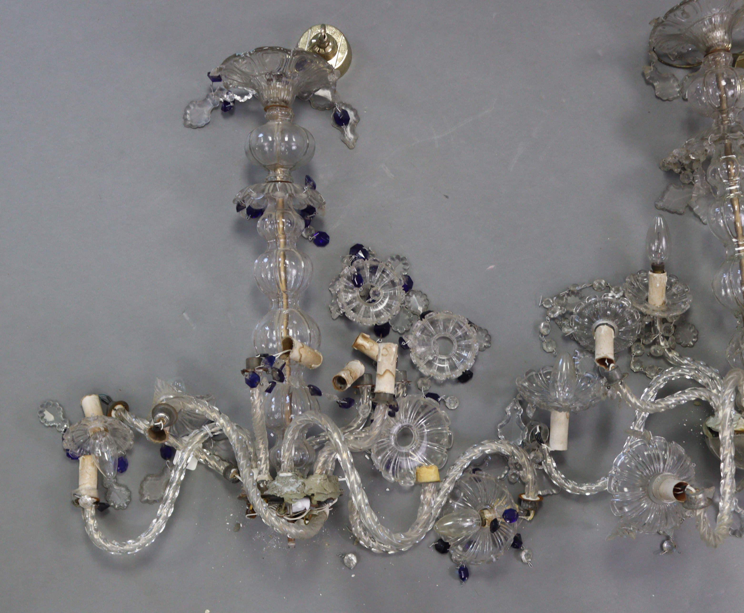 A pair of glass eight-branch chandeliers hung with prism drops & strands-of-beads, 20” wide x 31” - Image 2 of 5