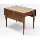 A mahogany drop-leaf side table, fitted frieze drawer to one end with turned wooden handles, on