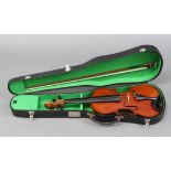 A Remploy violin & bow (Violin 23” long), with case.