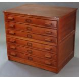 A modern hardwood plan chest with oak veneered top, fitted six long drawers (in two sections),