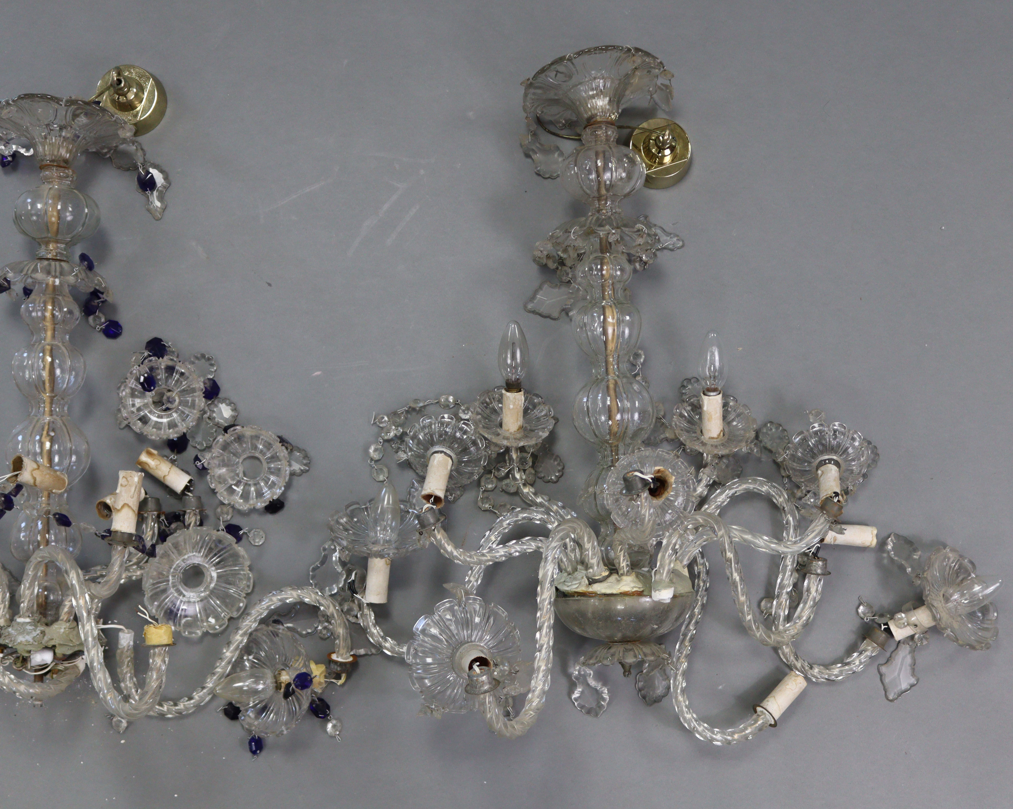 A pair of glass eight-branch chandeliers hung with prism drops & strands-of-beads, 20” wide x 31” - Image 3 of 5
