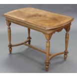 A rectangular walnut veneered centre table, the quarter-veneered top with rounded ends & moulded