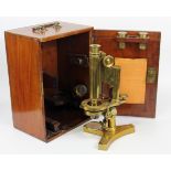 A LATE 19TH/EARLY 20TH CENTURY BRASS MONOCULAR MICROSCOPE BY R & J BECK OF LONDON (No. 19431) with