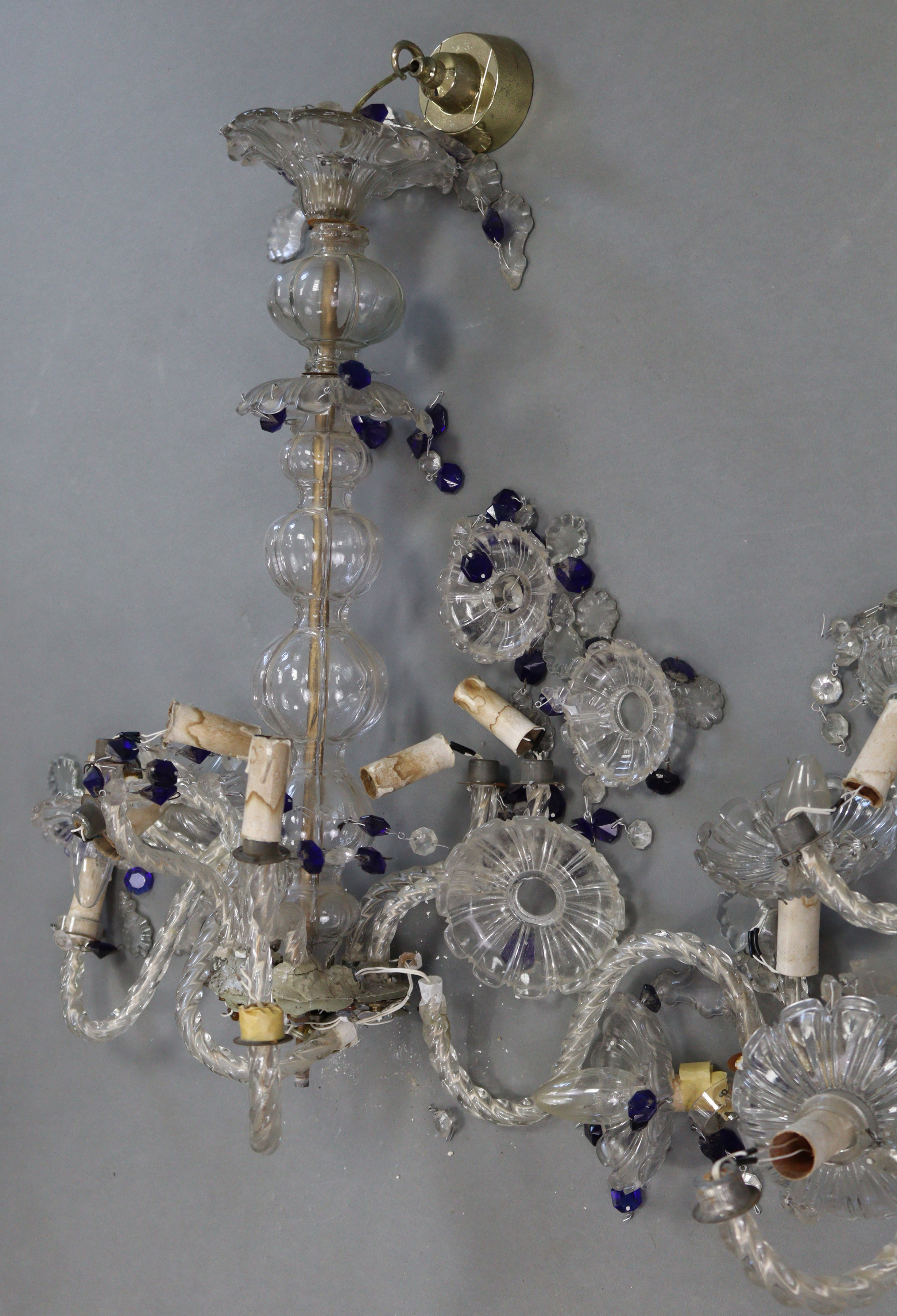 A pair of glass eight-branch chandeliers hung with prism drops & strands-of-beads, 20” wide x 31” - Image 4 of 5