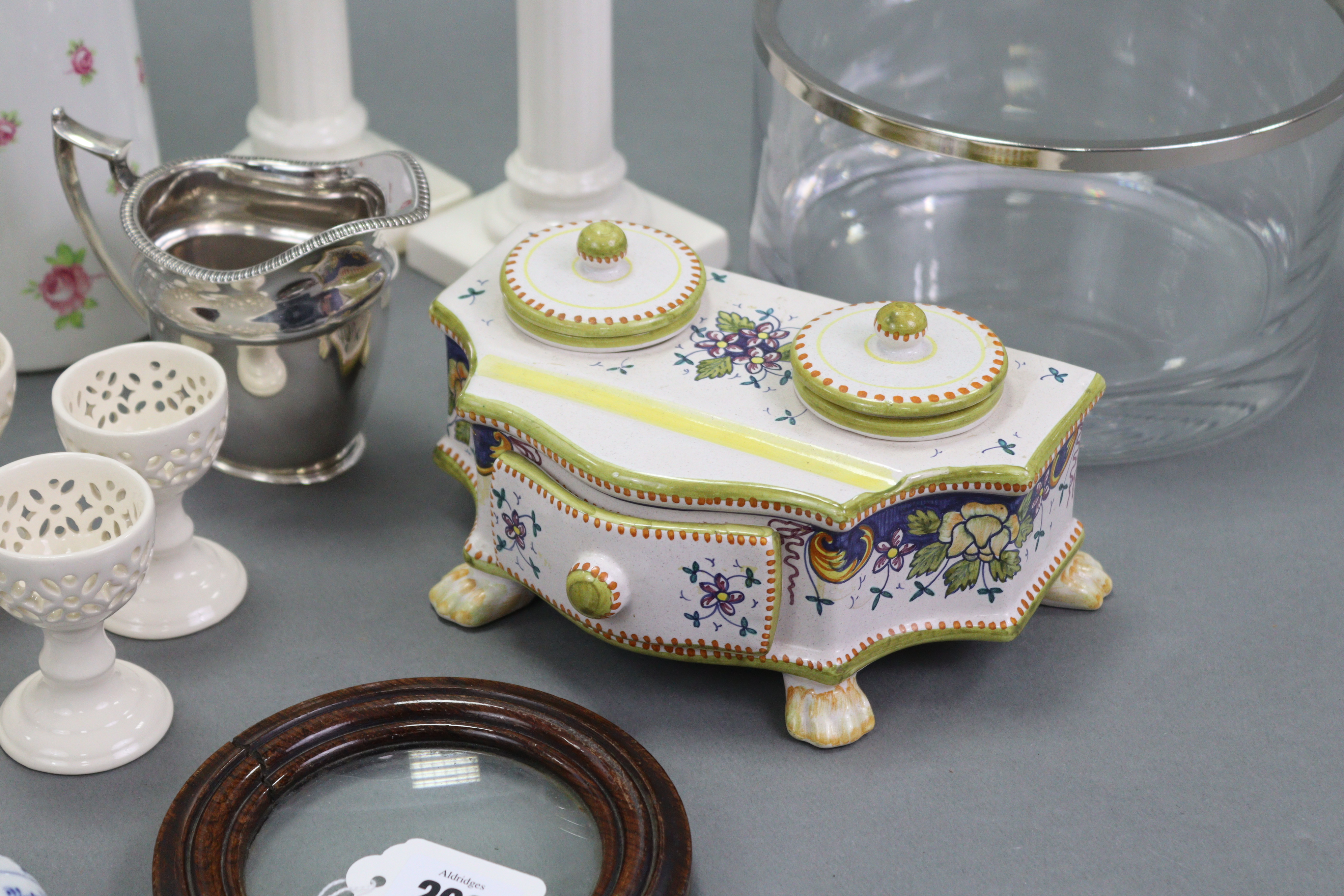 A pair of Royal Copenhagen salt & pepper pots, 2¼” high; a 19th century rosewood frame magnifying - Image 4 of 7