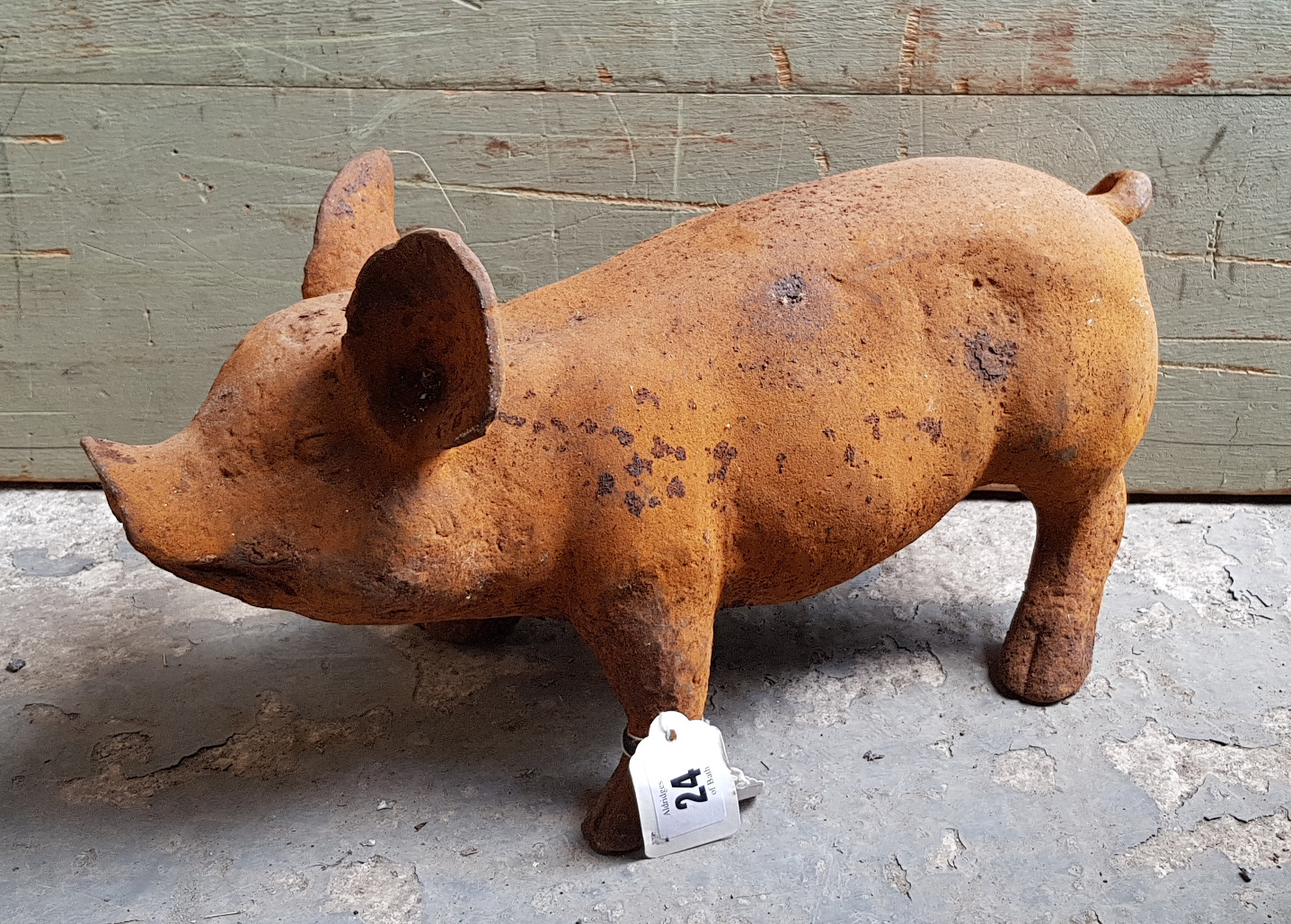 A modern cast-iron garden ornament in the form of a standing pig, 14½” long. - Image 2 of 3