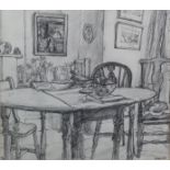 FRANCIS HOYLAND (Born 1930). An interior scene of the artist’s dining room, with a cat asleep on a