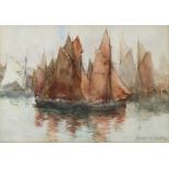 FRANCES E. NESBITT (1864-1934). Titled: “Trawlers In Lowestoft Harbour”. Signed; inscribed & dated