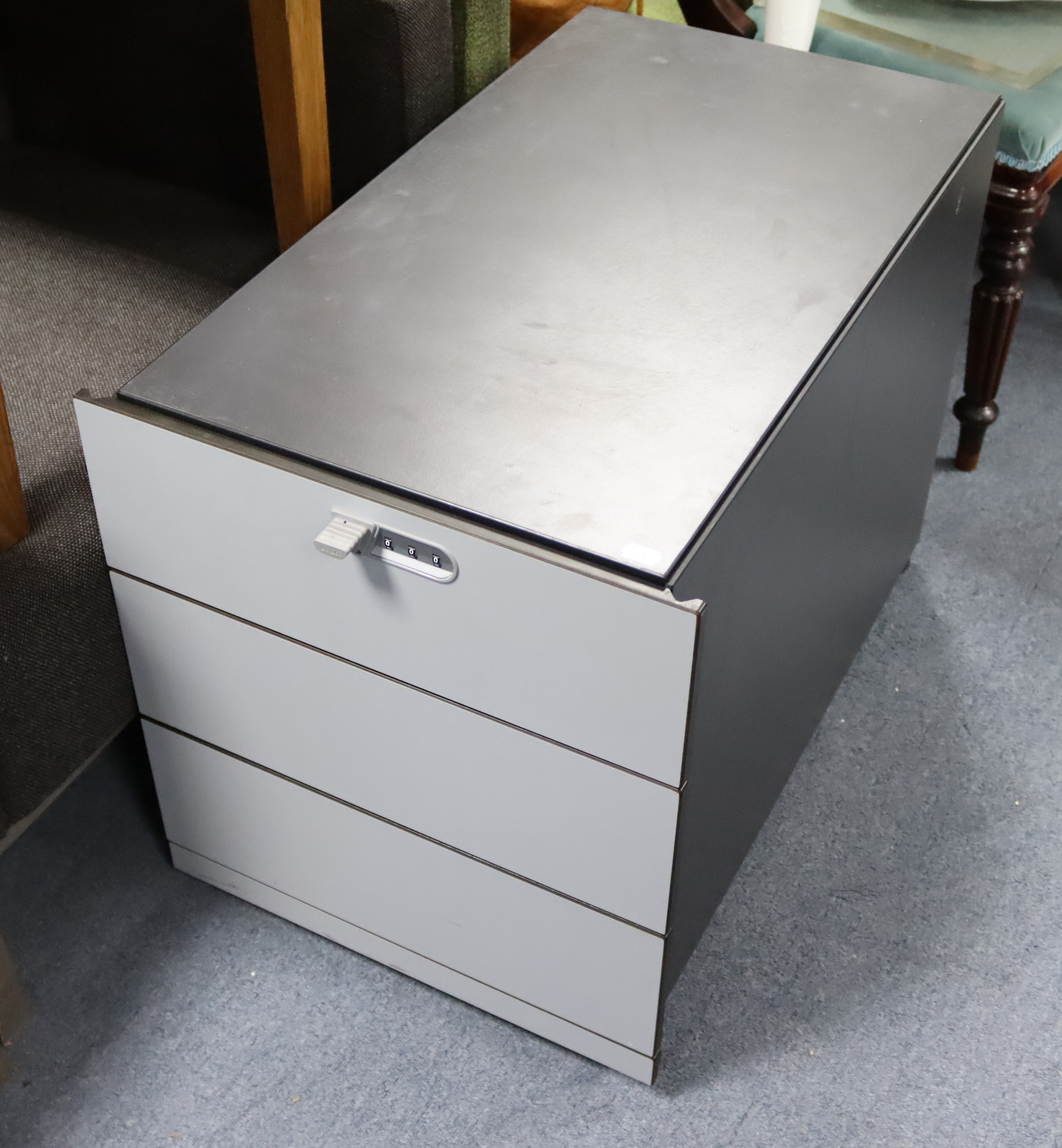 A modern silvered-metal swivel office chair; & a dwarf three-drawer filing chest. - Image 2 of 3