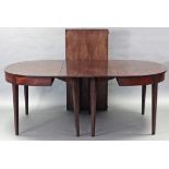 A mahogany D-end extending dining table with plain top & frieze, on square tapered legs, with two