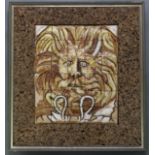 A ceramic tile mosaic titled: “The Gorgon’s Head” by K. M. Cullinson of Cuby Ceramics, Cornwall, 17”