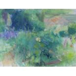 HILARY HOYLAND (contemporary). A flower garden. Signed with initials; watercolour: 12” x 15¾”.
