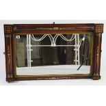 A regency-style rosewood veneered & gold painted rectangular small overmantel mirror; 33½” x 19½”.