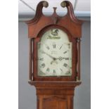 An early 19th century longcase clock, the 12” arched painted dial signed “B. Downs, Mansfield”, with