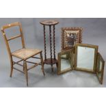 An eastern style gilt triple-panel folding dressing table mirror; a similar square wall mirror; an