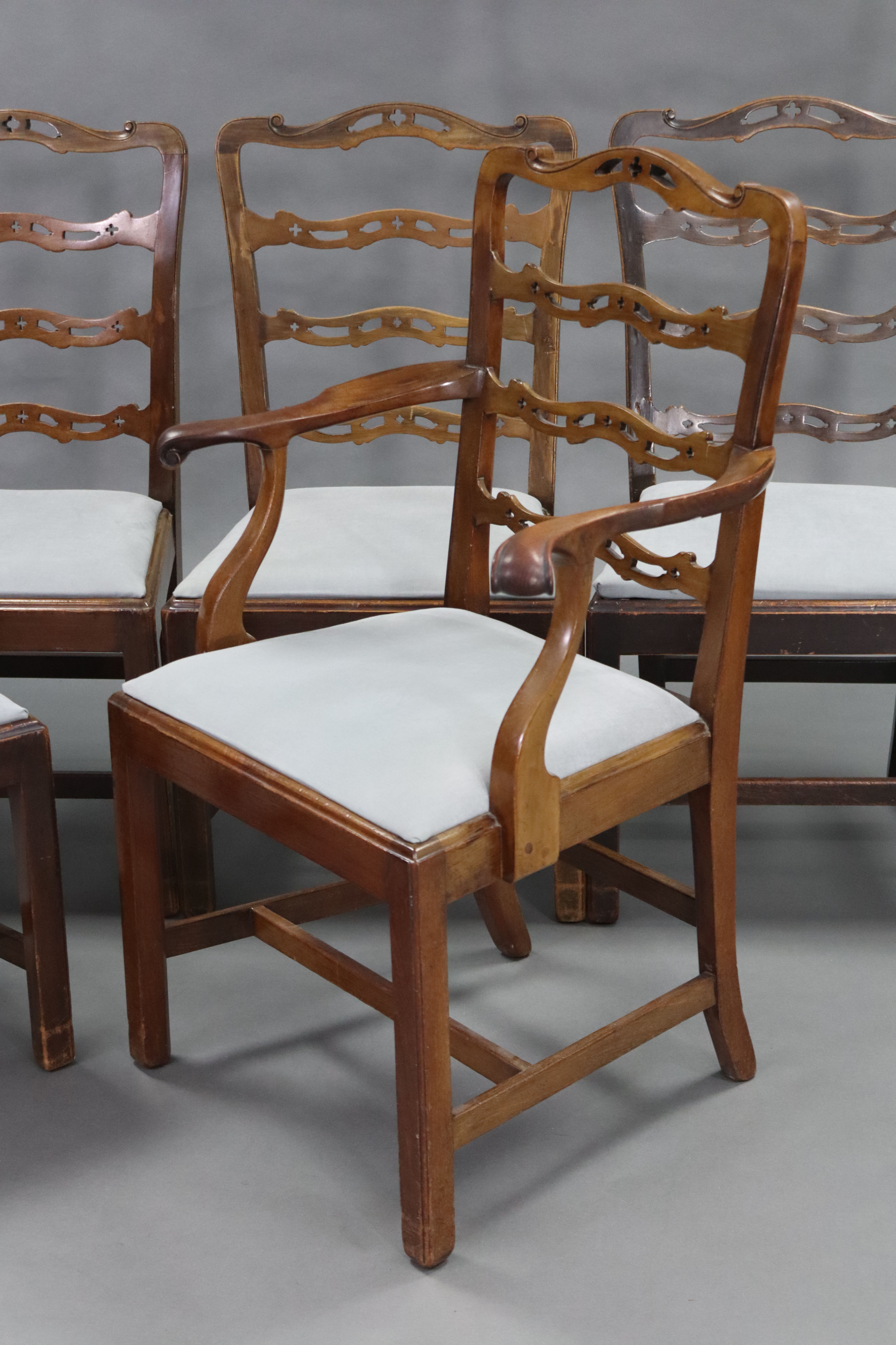 A set of six 18th century-style mahogany dining chairs, including an elbow chair, each with - Image 2 of 3