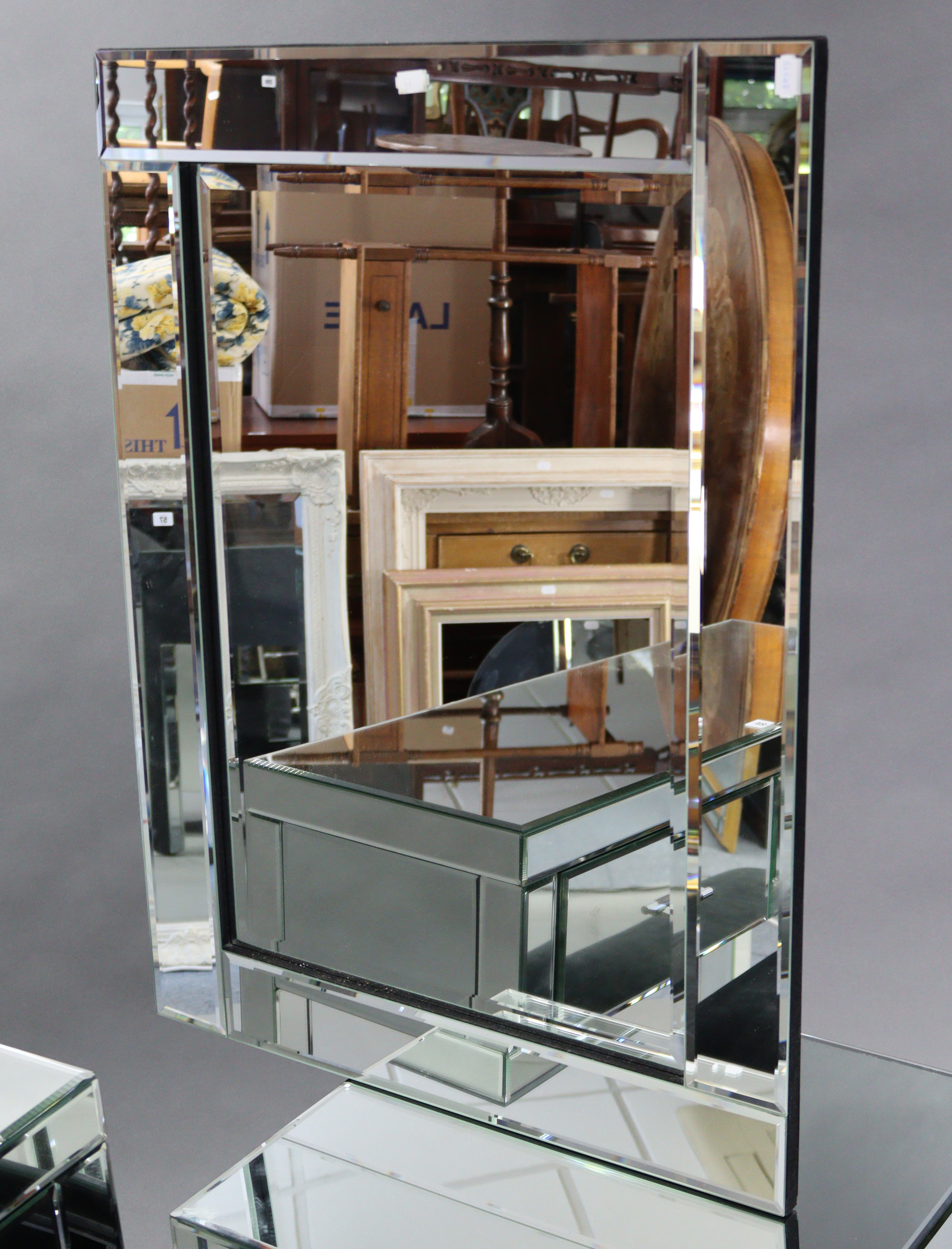 A mirrored four-piece bedroom suite comprising a two-drawer side table, 40½” wide; a pair of three- - Image 8 of 8