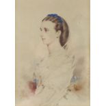 KENNETH MACLEAY, R.S.A. (1802-1878). A half-length portrait of a lady wearing a blue ribbon in her