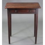 An early 19th century mahogany & joined oak side table, with rectangular overhang top above a frieze