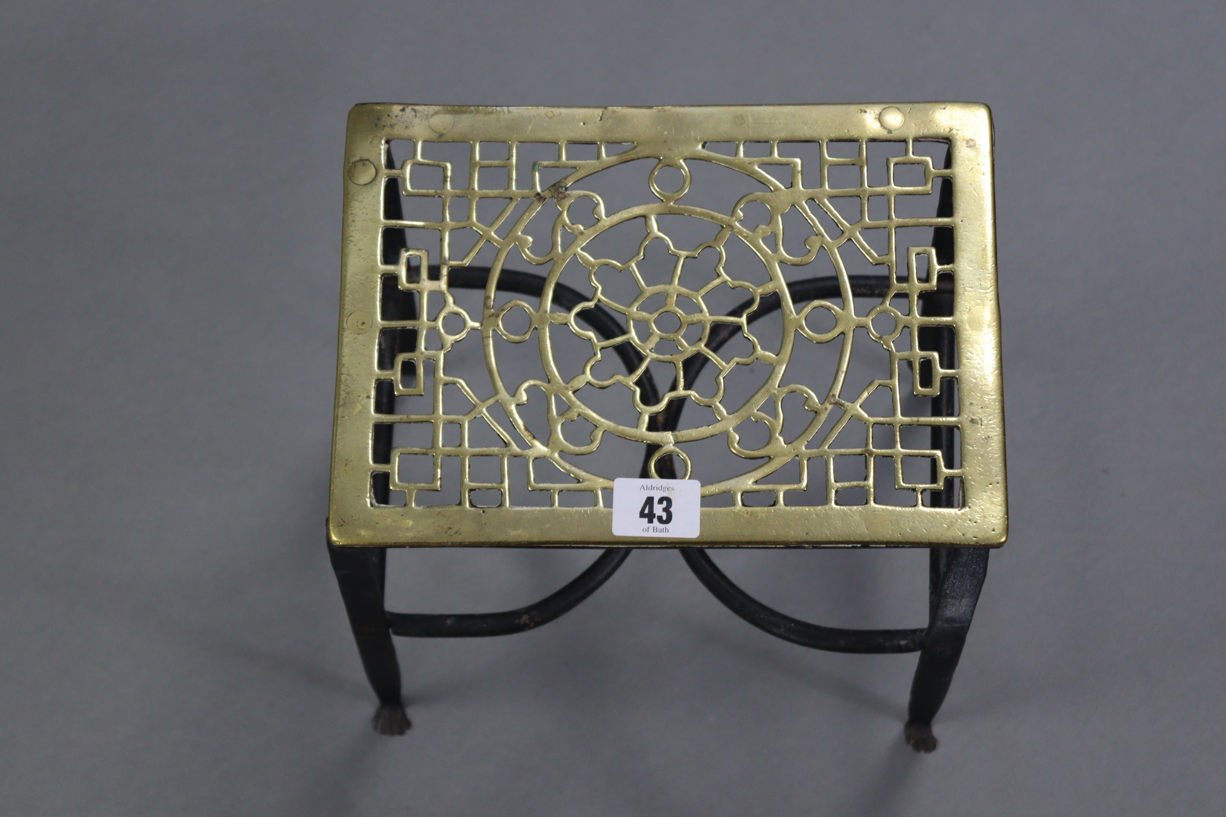 A brass & iron rectangular hob stand, 9½” wide; together with an Italian pottery dish; & two - Image 2 of 4