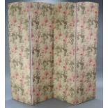 A tall four-fold draught screen upholstered in Bennison “rose vine” pattern fabric, 71½” high; & a