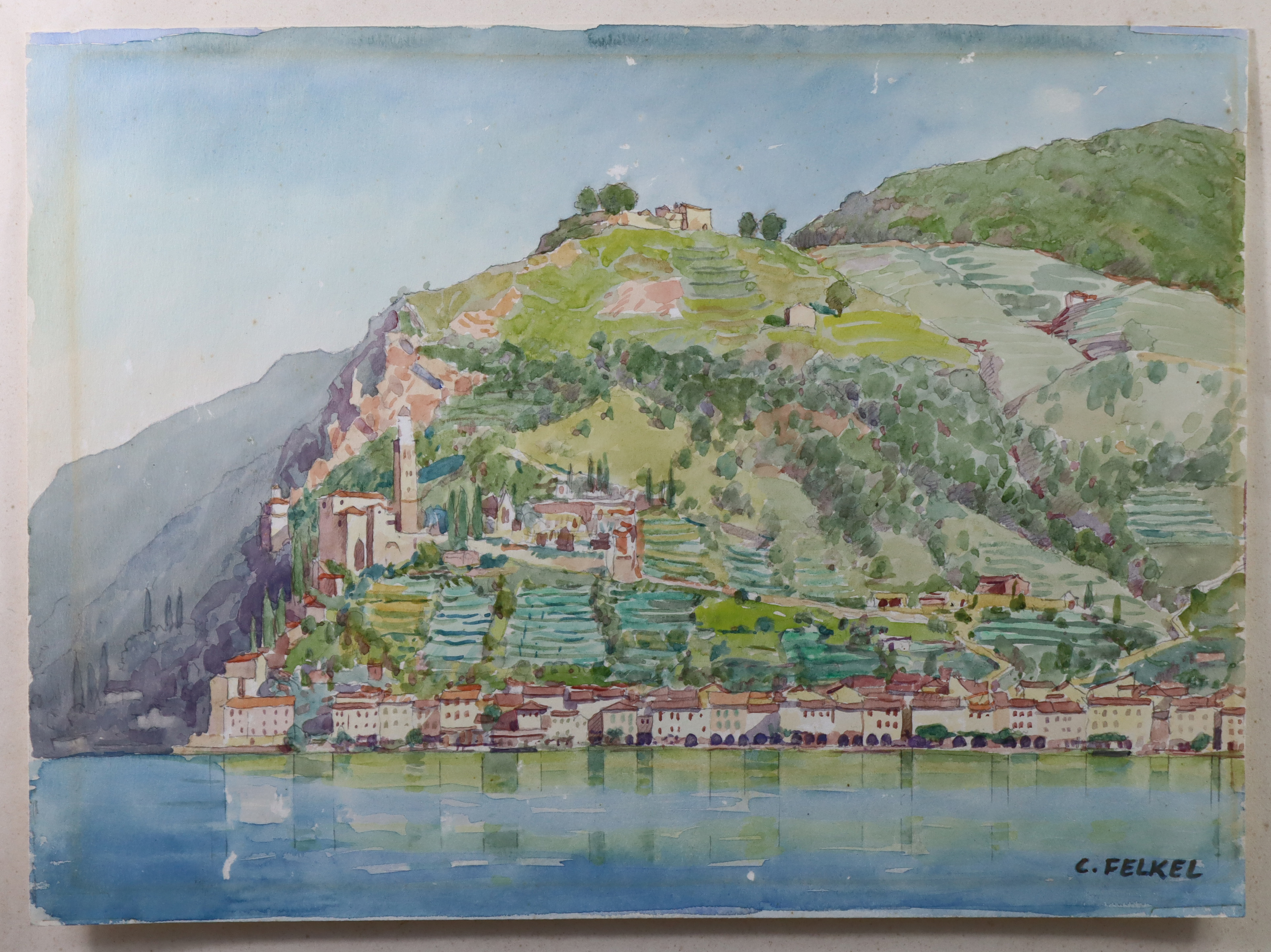 CARL (KARL) FELKEL (1896-1980) An Italian lake scene, signed “C. Felkel” lower right, watercolour: