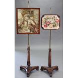 A William IV rosewood pole banner screen inset needlework panel to the glazed rectangular frame,