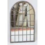 A modern leaded-frame rectangular garden mirror with domed top, 23¾” x 14”.
