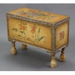A Victorian small rectangular storage box covered in floral painted studded leather, with hinged