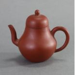 A Chinese Yixing miniature teapot of plain baluster form, with domed cover, 3?” high; Mengchen mark