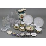 Four heavy cut-glass decanters; together with a floral decorated toilet jug & basin; & various other