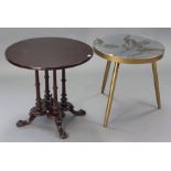 A 19th century-style mahogany occasional table with circular top, & on four fluted & turned supports