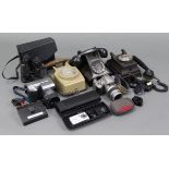 Three vintage telephones; together with two cameras; a pair of binoculars, etc.