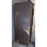 An early-mid 20th century pine tall hall cupboard, fitted five shelves enclosed by two panel