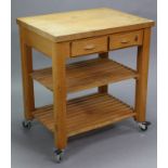 A “Servus” beech butcher’s block/kitchen island, fitted two frieze drawers with cup handles above