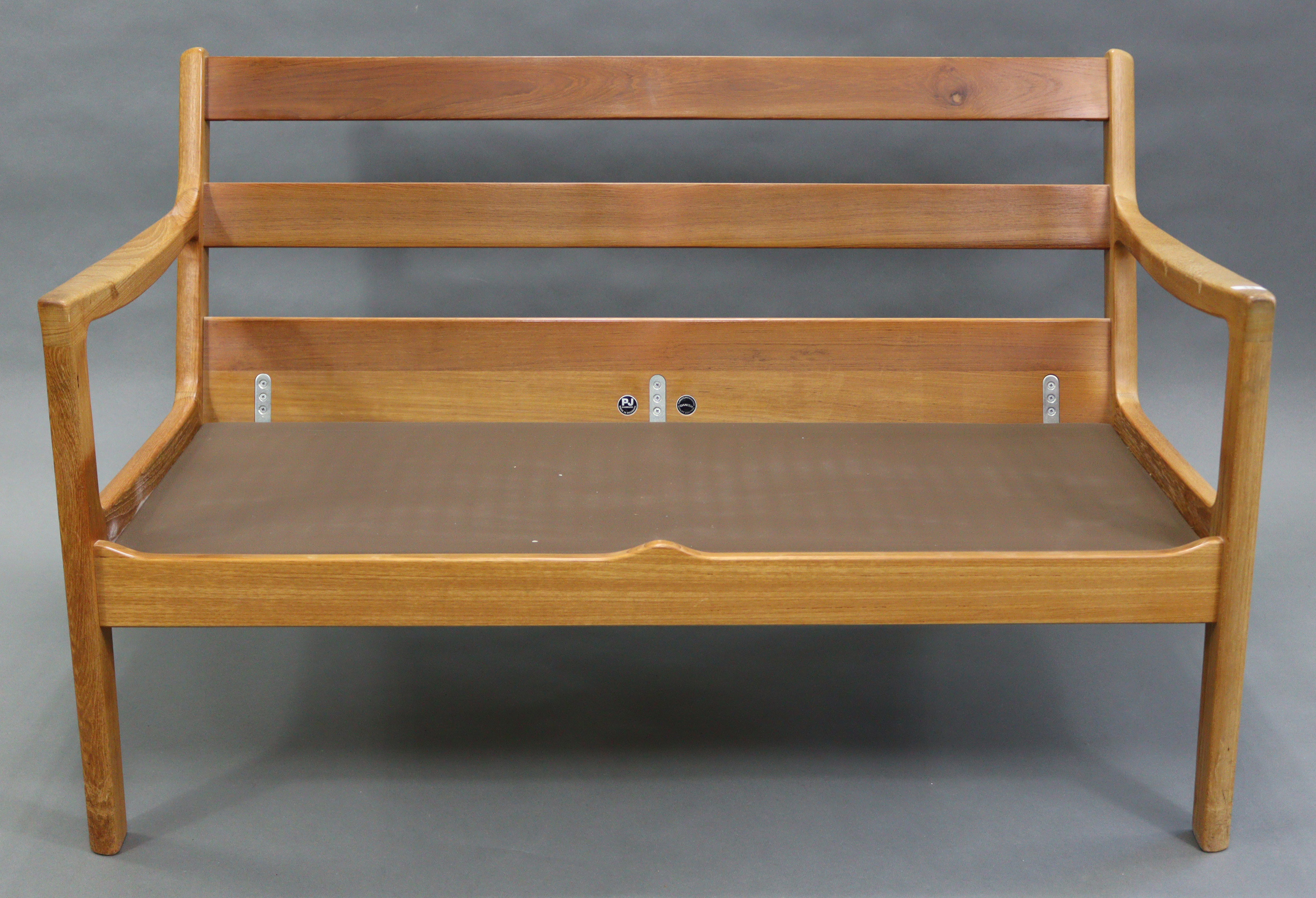 A Danish teak two seater settee by P. Joppensen Furniture, with removable seat cushions; 49½” wide x - Image 5 of 6