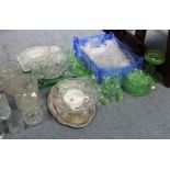 Various items of coloured & plain glassware, decorative china, etc., & various decorative pictures.