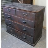 A 19th century oak chest, fitted two short & three long graduated drawers with turned knob