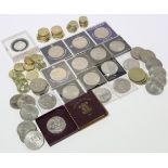 A 2002 Jubilee £5 coin cover; a .500 standard silver Barbados Queen Mother 1994 $1 coin; thirty