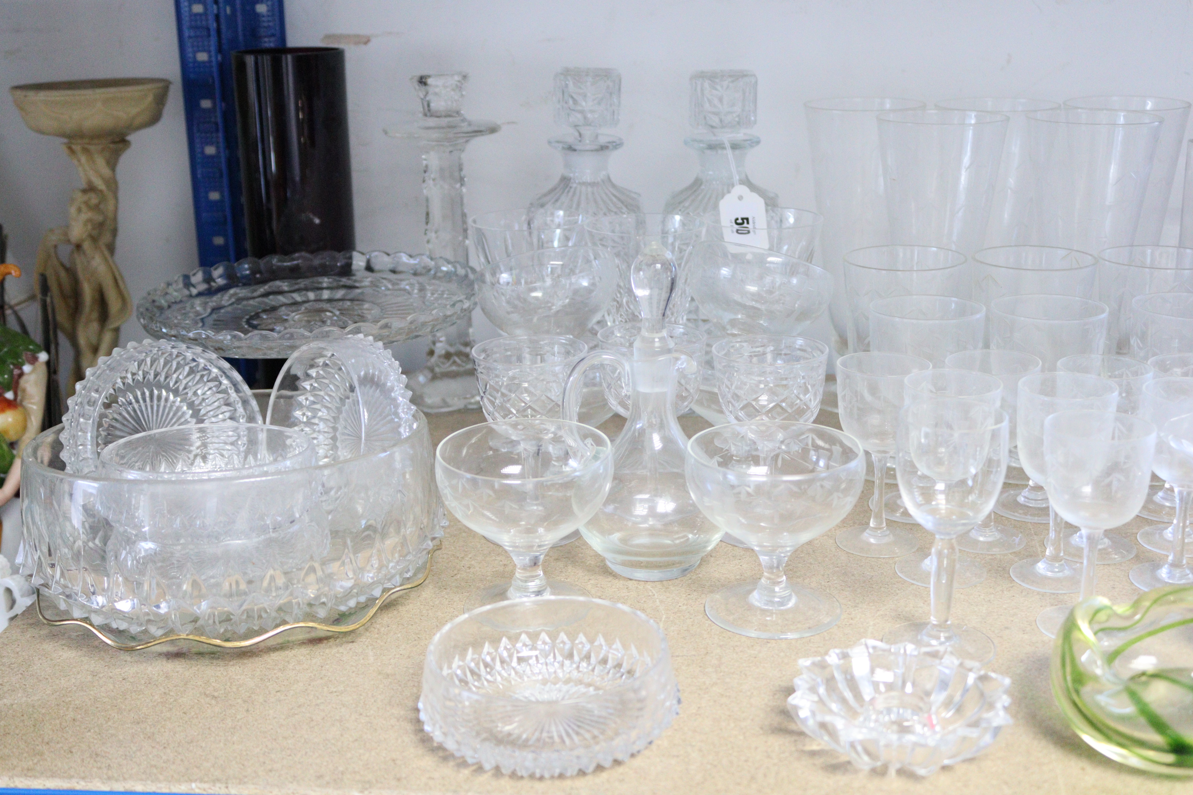 A pair of square glass decanters, 9½” high; together with various other items of decorative - Image 2 of 6