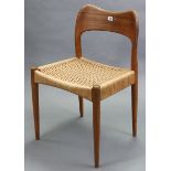 A Danish teak string-seat dining chair designed by Anne Hovmand Olsen for Mogen Kolds.