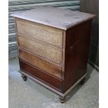 A Victorian mahogany commode enclosed by hinged lift lid & mock-drawer front, & on turned feet, 25¾”