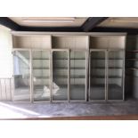 AN EARLY-MID 20th CENTURY LIGHT GREY & WHITE PAINTED WOODEN LARGE SHOP DISPLAY CABINET with