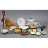 Two Muchelney Pottery dishes; a ditto pestle & mortar; sixteen items of Denby china; & various other