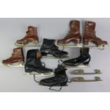 A pair of navy blue vintage ladies’ ice skates with “POLAR” Werfee A. G. “Remschied” blades, size 8;