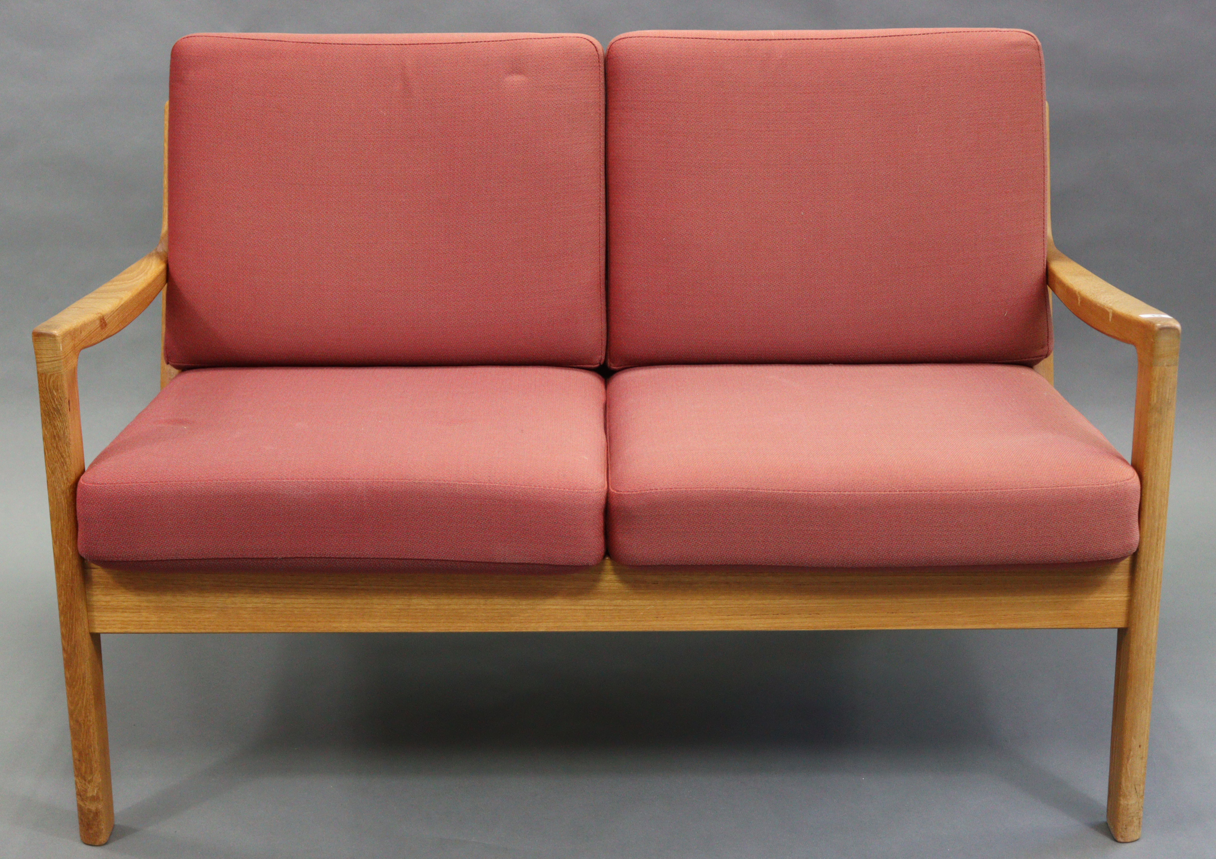 A Danish teak two seater settee by P. Joppensen Furniture, with removable seat cushions; 49½” wide x - Image 4 of 6